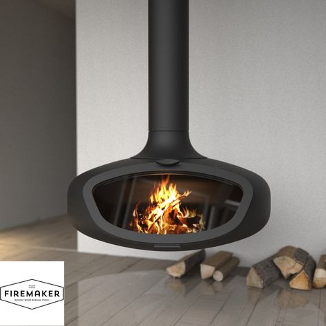 The Firebob is the ultimate in suspended stoves and is our most popular fire. With its sealed glass door and air-wash control the Firebob operates just like a standard wood-burner unlike some other suspended fires that operate as ‘open-fires’. #contemporary #woodburningstove #designfeature Corner Log Burner, Modern Log Burners, Modern Woodburner, Wood Burner Fireplace, Log Burner Living Room, Modern Wood Burning Stoves, Wood Burning Stoves, Log Burning Stoves, Bungalow Renovation