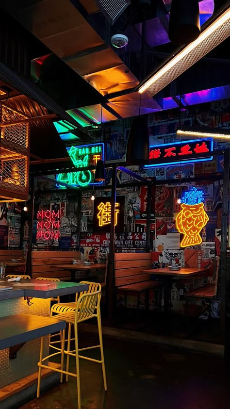 Airplane Aesthetic Night, Airplane Aesthetic, Japanese Restaurant Interior, Japanese Bar, Ramen Bar, Game Room Ideas, Cafe Shop Design, Asian Restaurants, Tableau Art