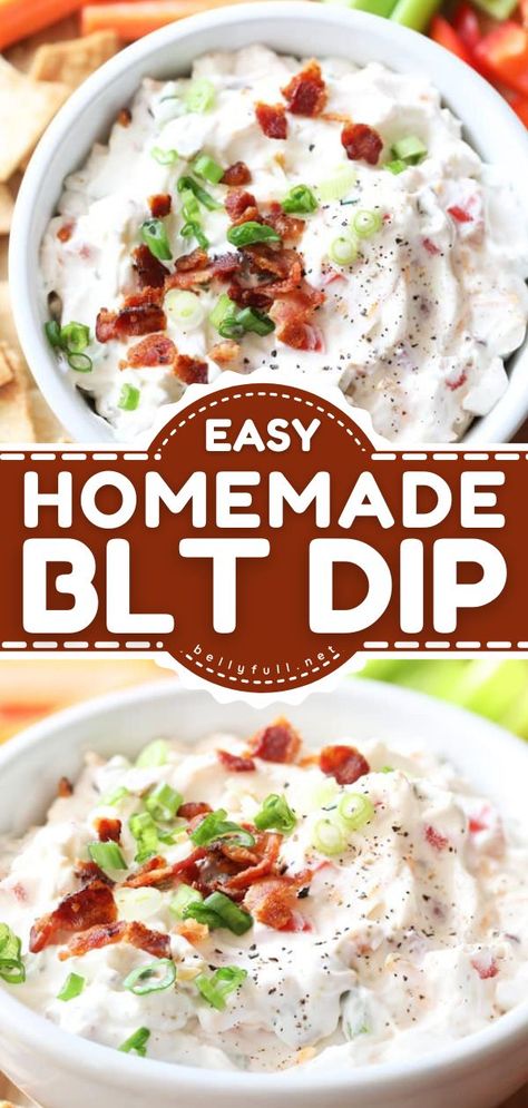 BLT Dip Recipe, game day, football food Blt Dip Recipe, Cold Dip Recipes, Blt Dip, Cold Snack, Camping Snacks, Blt Sandwich, Classic Sandwich, Dip Recipes Easy, Football Food