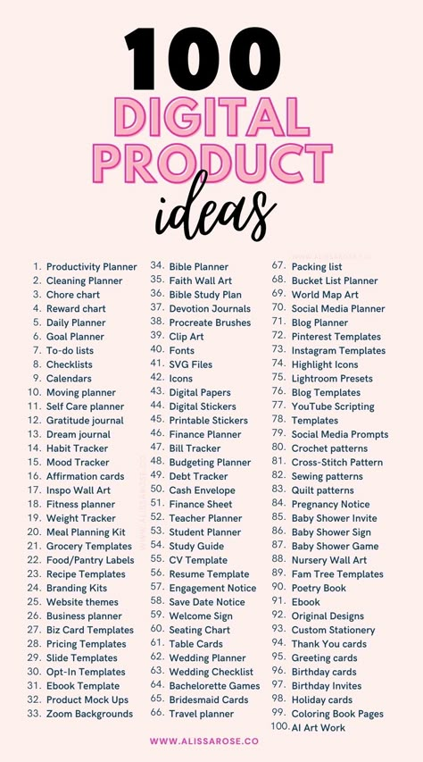 Want to start selling digital products on Etsy? Check out this list of 100 Digital Product Ideas that sell on Etsy already! The research has already been done for you ;) Now you can choose a digital product from this list and start making passive income online with your new digital product business! Small Business Ideas Products, Digital Products To Sell, Startup Business Plan, Small Business Plan, Business Marketing Plan, Money Making Jobs, Social Media Planner, Money Life Hacks, Create Digital Product