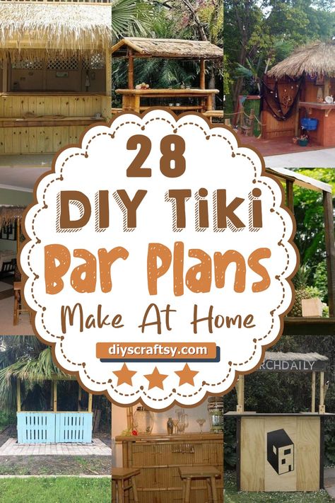 28 DIY Tiki Bar Plans You Can Make At Home Pallet Pool Bar, Tiki Bar Plans, Diy Patio Bar, Outdoor Bar Ideas Backyards, Diy Bar Plans, Diy Tiki Bar, Tiki Bars Backyard, Pool Bar Ideas, Tiki Patio