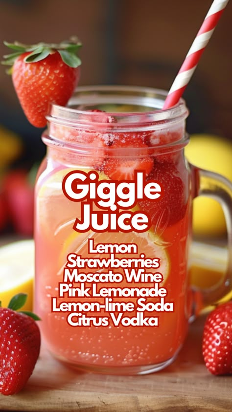 Giggle Juice Lemon Cocktails, Giggle Juice, Strawberry Cocktails, Summer Punch, Fun Drinks Alcohol, Moscato Wine, Citrus Cocktails, Summer Drinks Alcohol, Alcholic Drinks