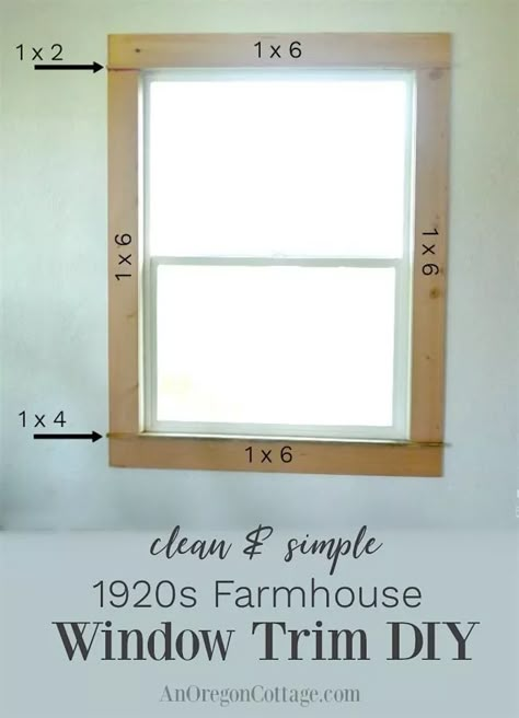 Recreate a classic simple farmhouse window trim with a few tools and basic lumber. What a change you can make for around $30! #diy #farmhouse #windows #remodeling Window Trim Diy, Farmhouse Window Trim, 1920s Farmhouse, Diy Window Trim, Farmhouse Trim, Interior Window Trim, Interior Window, Farmhouse Window, Simple Farmhouse