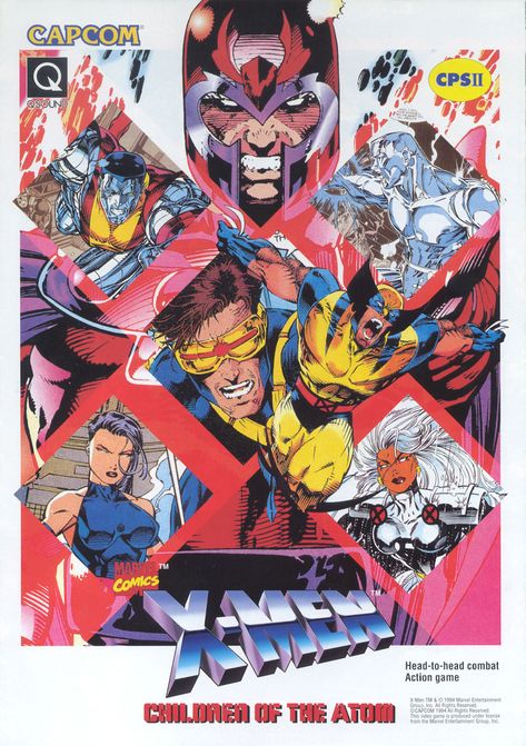 X-MEN - Children of the Atom / Capcom, 1994 (USA) #retro #games #arcade #marvel #flyer #art Jim Lee Art, Capcom Vs, Jim Lee, Uncanny X-men, Marvel Comic Universe, Comic Manga, Marvel Comics Art, Marvel Vs, Comic Book Heroes