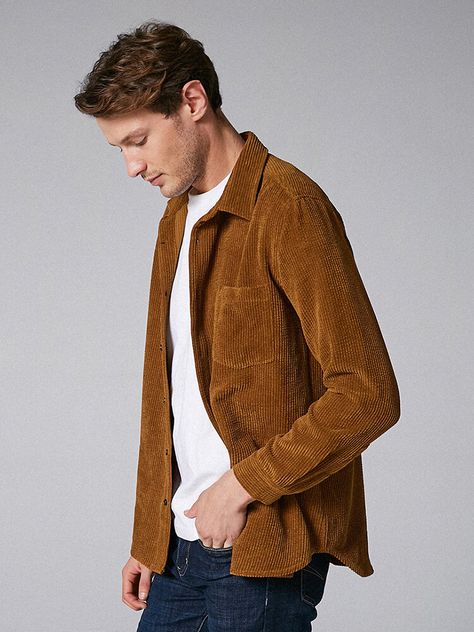 ChArmkpR Mens Plain Style Corduroy Solid Color Casual Long Sleeve Shirts Best Designer Online - NewChic Overshirt Outfit, Cord Shirt, Casual Long Sleeve Shirts, Stylish Mens Outfits, Themed Outfits, Stylish Men, Button Placket, Online Clothing, Chic Outfits