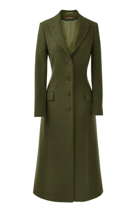 Long Tweed Coat, Tweed Clothing, Dark Green Coat, Womens Tweed Jacket, Green Tweed, Mode Abaya, Country Fashion, Khaki Fashion, Ladies Wear