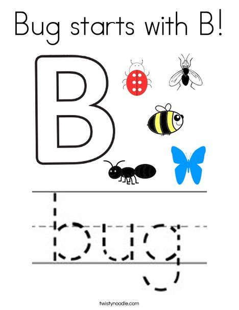 Bug starts with B Coloring Page - Twisty Noodle Writing Skill, Insect Coloring Pages, Bug Coloring Pages, Bugs Preschool, Twisty Noodle, Insects Theme, Holiday Lettering, Alphabet Preschool, Camping Games