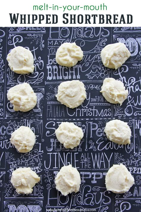 These Whipped Shortbread Cookies are so buttery, light and fluffy!  A classic holiday cookie. Whipped Shortbread, Whipped Shortbread Cookies, Xmas Baking, Shortbread Recipes, Pretty Life, Best Christmas Cookies, Classic Cookies, Xmas Cookies, The Suburbs