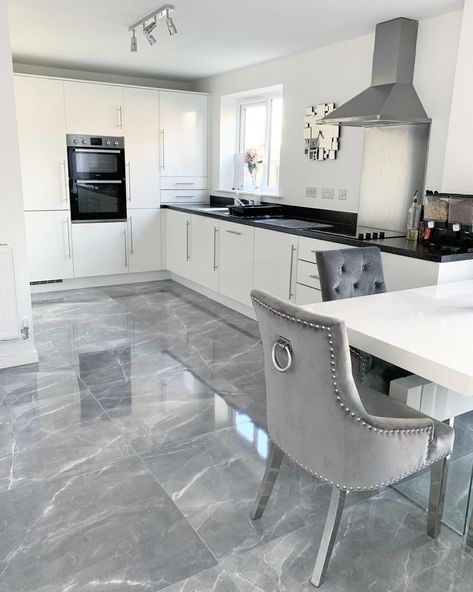 Symmetrical Kitchen, Grey Marble Floor, Living Room Floor Tiles, Marble Floor Kitchen, Modern Floor Tiles, Floor Tiles Design, Grey Kitchen Floor, Marble Flooring Design, Tile Floor Living Room