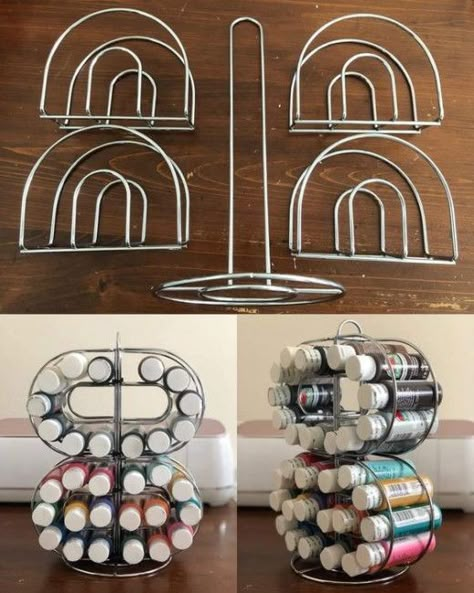 Craft Paint Storage, Dollar Store Organization, Craft Room Organization Diy, Paint Rack, Dollar Store Ideas, Dollar Store Diy Organization, Dollar Tree Ideas, Dollar Store Diy Projects, Craft Room Design