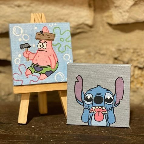 Cartoon Paintings, Mini Tela, Mini Toile, Disney Canvas Art, Disney Canvas, Small Canvas Paintings, Hippie Painting, Canvas Painting Tutorials, Simple Canvas Paintings