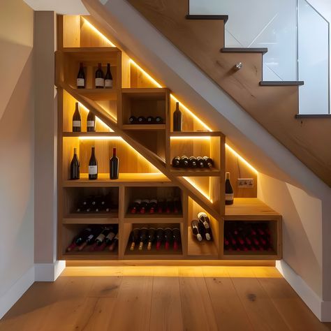 Under stairs wine store. Contemporary Staircase Design, Bar Under Stairs, Under Stairs Space, Under Stairs Storage Ideas, Kitchen Under Stairs, Under Stairs Wine Cellar, Stairs Storage Ideas, Room Under Stairs, Storage Lighting