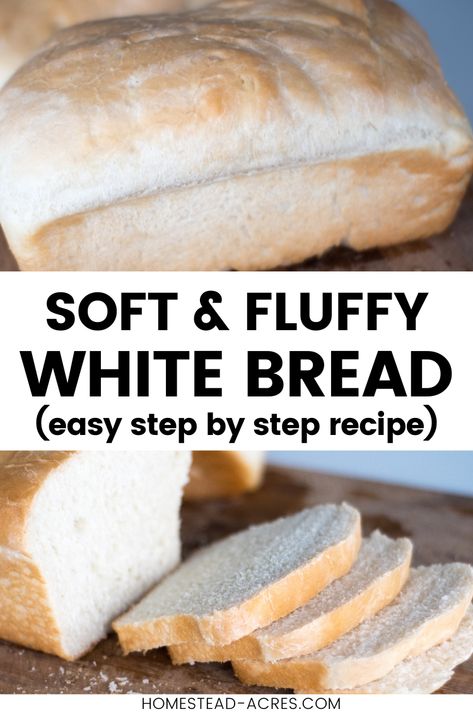 Looking for the easiest bread recipe ever? Then you’ll love this homemade white bread recipe! A tried and true family favorite it’s perfect for sandwich bread or sliced bread for a dinner side. White Bread Recipe Homemade Without Mixer, Simple White Bread Recipe, Plain Bread Recipe, White Bread Recipe Homemade, Fluffy White Bread Recipe, Soft White Bread Recipe, Easiest Bread Recipe, Easiest Bread Recipe Ever, Basic White Bread Recipe