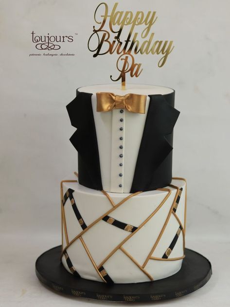 Black and gold classy birthday cake for men Gold Tiered Cake, 70th Birthday Cake For Men, Black And Gold Birthday Cake, Chanel Birthday Cake, 50th Birthday Cakes For Men, Bow Tie Cake, Birthday Cake For Men, Cake For Men, Classy Birthday