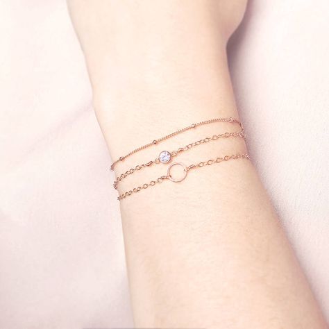 Bracelets Layering, Rose Gold Bridal Jewelry, Rose Gold Earrings Studs, Rose Gold Charms, Stacking Bracelets, Rose Gold Studs, Jewelry Bracelets Gold, Bracelets Set, Dainty Bracelets