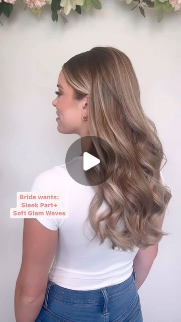 Sleek Elegant Hairstyles Down, Down Middle Part Wedding Hair, Slick Front Wedding Hair, Center Part Glam Waves, Bridal Hairstyles Waves, Pageant Hair Down Curls, Hair For Party Hairstyles, Sleek Glam Hair, Bride Hair Middle Part