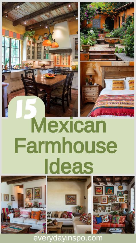 Get the perfect Mexican Farmhouse look with these 15 decor tips. Mexican Restroom Ideas, Mexican Inspired Wallpaper, Mexican House Ideas, Mexican Coastal Decor, Mexican Style Decor Living Room, Traditional Mexican Home Decor, Mexican Inspired Home Decor, Adobe House Decor, Mexican Theme Kitchen