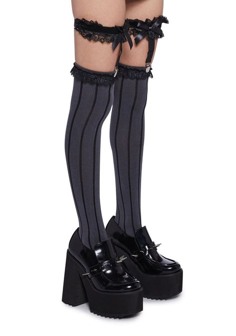 Thigh Garter Outfit, Thigh High Socks Outfits, Garter Outfit, Sock Garters, Physical Manifestation, Vtuber Design, Thigh Straps, Striped Thigh High Socks, Thigh Garter