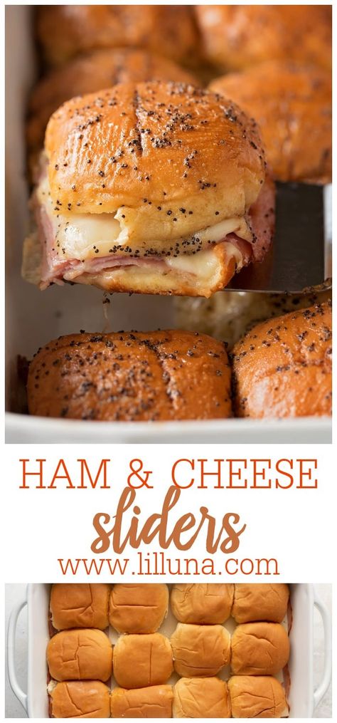 Quick + easy hot Ham and Cheese Sliders are absolutely addicting. They are a crowd favorite and disappear in minutes! #hothamandcheesesliders #hawaiianrolls #sliders #hamsliders #hamandcheese Ham And Cheese Slider, Hot Ham And Cheese Sliders, Hot Ham And Cheese, Bread Sides, Slider Recipe, Easy Slider Recipes, Ham Cheese Sliders, Ham Sliders, Ham And Cheese Sliders