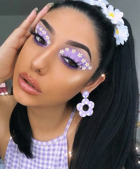 Purple Makeup Eyeshadow Eye Cute Flower Pattern Outline Aesthetic Art Spring Eye Makeup, Halloween 23, Butterfly Makeup, Da Hood, Flower Makeup, Purple Eye Makeup, Cute Eye Makeup, Festival 2024, Easter Makeup