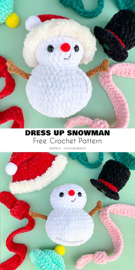 Snowman Ideas, Crochet Christmas Ornaments Free, Crochet Ornament Patterns, Christmas Crochet Patterns Free, Crocheted Christmas, Crochet Christmas Gifts, Crochet Patterns Free Beginner, Crochet Snowman, Crochet Xmas