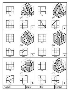 Isometric Practice, Isometric Sketch, Isometric Drawing Exercises, Isometric Shapes, Orthographic Projection, Orthographic Drawing, Isometric Cube, Two Point Perspective, Geometric Shapes Drawing