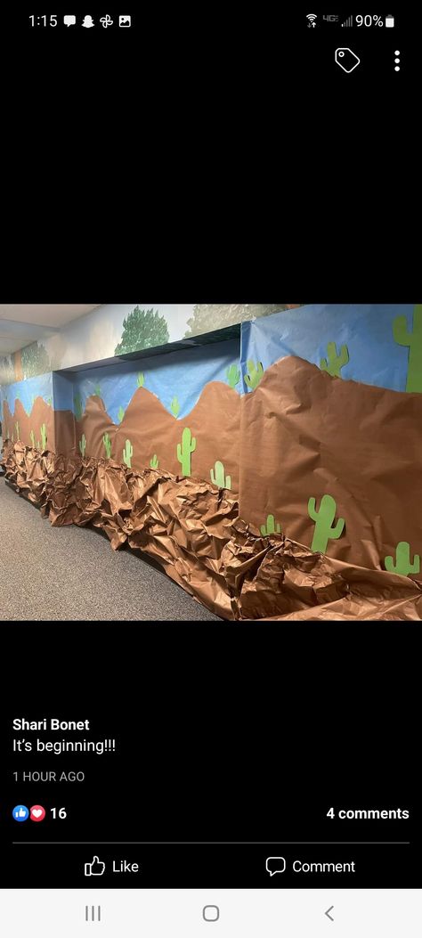 Vbs Jungle Decorations, Diy Desert Decor, Desert Theme Party Decorations, Desert Vbs Decor, Desert Theme Classroom Decorations, Desert Decoration Ideas, Western Theme Vbs Decorations, Desert Decoration Ideas Vbs, Desert Set Design