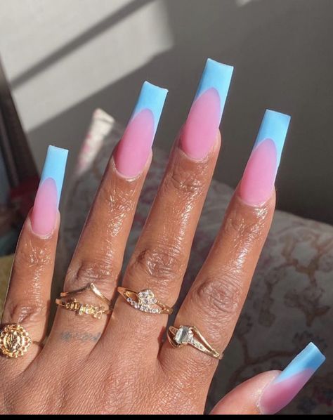 Gender Reveal Nails, Cotton Candy Nails, Pink French Nails, Blue Gel Nails, Candy Nails, Uñas Ideas, Color For Nails, Makeup Nails Designs, Hippie Nails