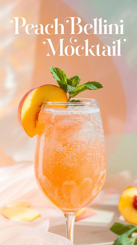 "Discover the ultimate Peach Bellini Mocktail recipe, a delightful addition  to your summer gatherings! This non-alcoholic cocktail is perfect for those  seeking refreshing drink recipes that are both fruity and fun. With easy  mocktail ideas like this, you can impress your guests with delicious summer  mocktails that everyone will love. Enjoy this tasty fruity beverage recipe  that captures the essence of summer in every sip!" Fun Brunch Drinks Non Alcoholic, Cute Fruity Cocktails, Mocktails For Dinner Party, Bellini Bar Ideas, Refreshing Spring Drinks, Sweet 16 Mocktail, Best Summer Mocktail, Classy Mock Tails, Juice Cocktails Nonalcoholic