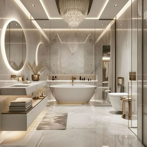 Light Bright Bathroom Ideas, Modern Mansion Interior Bathroom, Modern Bathroom Ideas With Bathtub, White Marmor Bathroom, Luxury Modern Penthouse, Expensive Bathrooms Luxury, Luxury Bathroom Design Master Baths, Luxury Bathroom Master Baths Modern Interior Design, Elegant Bathroom Design Luxury Bath