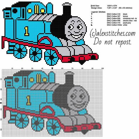 Thomas the Tank Engine and Friends free cross stitch pattern full figure Train Cross Stitch Pattern, Free Cross Stitch Pattern, Free Cross Stitch Patterns, Baby Boy Knitting, Stitch Cartoon, Haken Baby, Thomas The Tank, Thomas The Train, Thomas The Tank Engine