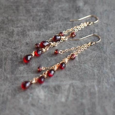 Garnet Dangle Earrings, Gemstone Drop Earrings, Red Garnet Jewelry in Gold, Silver & Rose Gold, January Birthstone - Etsy Garnet And Gold Jewelry, Red Dangling Earrings, Red Dangly Earrings, Red Drop Earrings, Red Ruby Drop Earrings, Red And Gold Earrings, Red Dangle Earrings, Red And Gold Jewelry, Diy Dangle Earrings