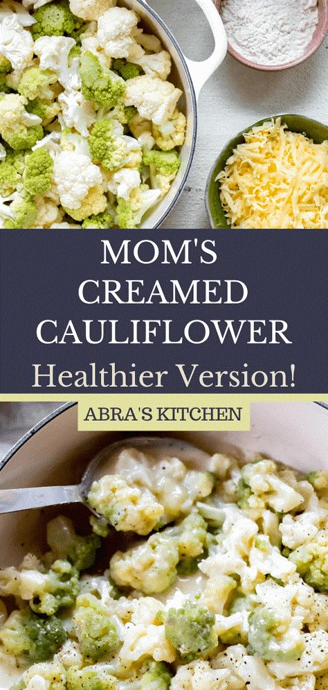 Stovetop healthier creamed cauliflower. This is my mom's magic recipe, and trust me it is magic! Creamy, cheesy, easy, and delicious! A few wholesome ingredients with simple gluten-free and/or vegan modifications. Creamed Cauliflower, Best Healthy Dinner Recipes, Steamed Cauliflower, Cauliflower Steaks, Creamy Cauliflower, Vegetarian Breakfast Recipes, Meatless Dinner, Magic Recipe, Healthy Side