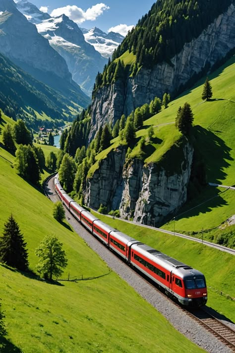 The Most Scenic Train Rides in Switzerland You Need to Take! Mountains In Switzerland, Train Switzerland Swiss Alps, Train Travel Switzerland, Switzerland To Italy By Train, Swiss Village Alps Switzerland, Scenic Train Rides Europe, Switzerland Glacier Express, Train Through Switzerland, Golden Pass Train Switzerland