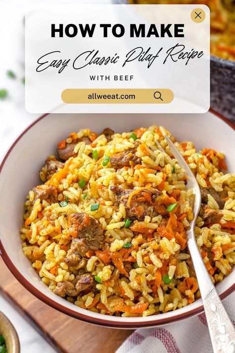 🍛🥩 Try this Easy Classic Pilaf Recipe with Beef for a hearty and flavorful meal! Tender beef, perfectly cooked rice, and aromatic spices come together in this traditional dish that's perfect for family dinners or meal prep. Simple to make and ready in under an hour, this one-pot recipe will become a staple in your kitchen. 🌟 #PilafRecipe #BeefDinner #OnePotMeals #ComfortFood #EasyRecipes #FamilyDinner #MealPrepIdeas Beef Rice Pilaf, Recipes Using Rice, Meal Prep Simple, Recipe With Beef, Rice Pilaf Recipe, Pilaf Recipe, Ground Beef Rice, Pilaf Recipes, Beef Rice