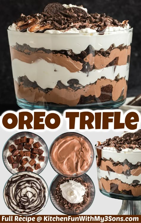 Oreo Dessert Trifle Bowl, Dessert Dishes For A Crowd, Dessert Truffles Bowl, Gf Trifle Desserts, Truffle Bowl Dessert Recipes, Brownie Truffle Bowl Trifle Desserts, Chocolate Dessert Thanksgiving, Brownie Layered Desserts, Truffle Desserts Layered