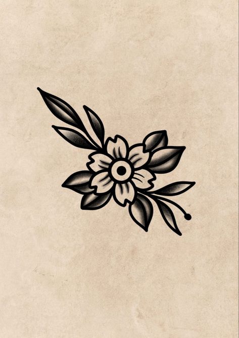 Small Traditional Tattoo, Black And White Flower Tattoo, Traditional Tattoo Flash Art, Traditional Tattoo Flowers, Western Tattoos, Old School Tattoo Designs, Traditional Tattoo Art, Small Tattoos For Guys, Traditional Tattoo Flash