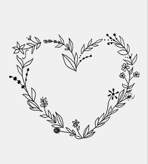 Heart Wreath Drawing, Heart Flower Drawing, Flower Heart Tattoo, Small Flower Tattoos For Women, Heart Flower Tattoo, Rip Tattoos For Mom, Simple Heart Tattoos, Minimal Tattoo Designs, Minimal Tattoo Ideas