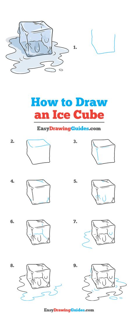 How to Draw an Ice Cube - Really Easy Drawing Tutorial How To Draw An Ice Cube, Ice Doodle, Ice Cube Melting Process Drawing, How To Draw Ice Cubes, Drawing Ice Cube, Melting Ice Cube Drawing, Melting Effect Drawing, Painting Ice Cubes, Ice Drawing Ideas