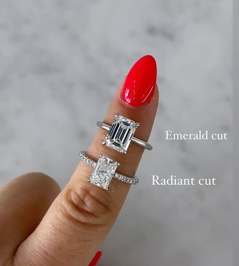 Emerald And Radiant Engagement Ring, Radiant Cut Engagement Ring Silver Band, Emerald Rectangle Ring, Emerald Cut Vs Radiant Cut, Emerald Versus Radiant, Emerald Radiant Engagement Ring, Emerald Ring With Radiant Cut And Vvs Clarity, Silver Emerald Ring With Radiant Cut, Radiant Vs Emerald Engagement Rings