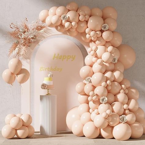 Pastel Orange Balloons Nude Balloon Arch, Newport Bachelorette, Prom Decor Ideas, Neutral Gender Reveal, Balloon Arrangement, Baby Shower Garland, 90th Birthday Parties, Event Planning Decorations, Balloon Wedding