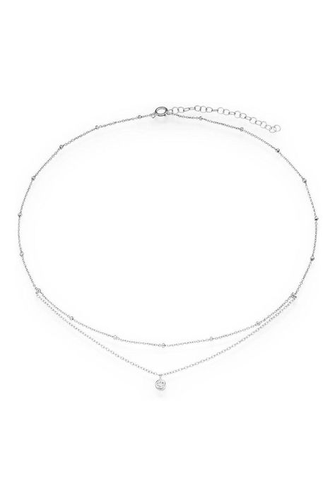 This silver cubic zirconia choker necklace is a must-have for your jewellery box. Designed in silver, this necklace features a double chain with silver polished balls and a glittering cubic zirconia. Dress up your look both day and night with this gorgeous choker necklace. Silver Jewelry Choker, White Silver Necklace, Pandora Silver Necklace, Cute Silver Necklaces Simple, Real Silver Jewelry, Everyday Silver Necklace, Double Necklace Silver, Actor Dr, Simple Silver Necklace