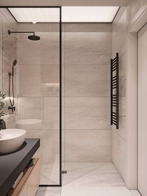 Ultra Modern Bathroom Designs for the Home | L'Essenziale Bathroom Design Large Tiles, Drømme Bad, Design Interior Baie, Makeover Kamar Mandi, Trendy Bathroom, Small Bathroom Design, Shower Remodel, Bathroom Renos, Small Bathroom Remodel