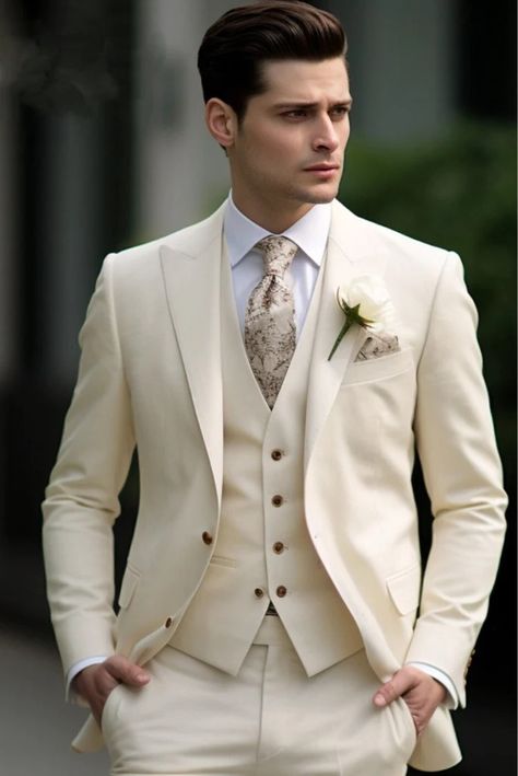 Cream Suits For Men, White Tuxedo Wedding, Purple Tuxedo, Groom Tuxedo Wedding, Formal Wedding Suit, White Wedding Suit, Ivory Suit, Grooms Suit, Men Fashion Photoshoot