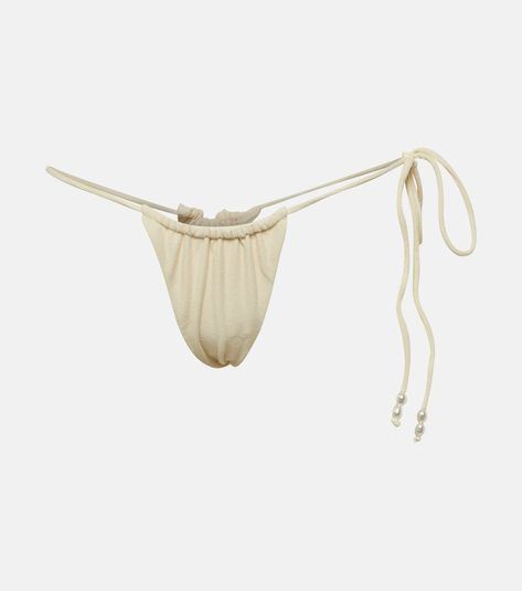 Find Same Beaded String Bikini Bottoms on Editorialist. Material: 80% polyester, 20% elastane. Care instructions: hand wash. Made in the USA. Designer color name: Cream . Swim 2024, Wardrobe Aesthetic, Resort 2025, Slouch Socks, Absolut Vodka, Luxury Card, Color Name, Cute Swimsuits, Bead Stringing