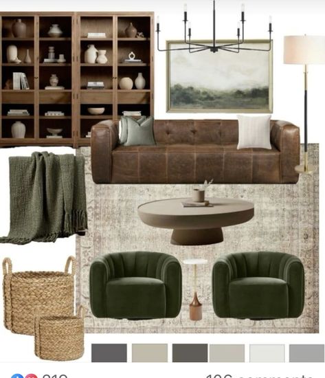 Moody Earth Tone Living Room, Living Room Inspiration With Kids, Warm Neutrals Living Rooms, Different Couches In Living Room, Living Room Decor Earth Tones, Moody Neutral Living Room, Moody Studio, Transitional Living Room Decor, Classic Living Room Design