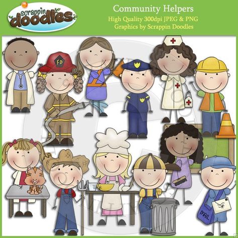 Community Helpers Clip Art Download - $3.50 : Scrappin Doodles, Creative Clip Art, Websets & More Community Clipart, Garbage Collector, Women Doctor, Kids Clip Art, Math Clipart, Crossing Guard, Community Workers, Police Man, Teaching Lessons