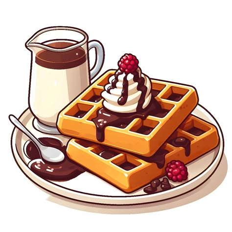 Waffle Painting, Waffle Drawing, Waffle Cartoon, Waffle Illustration, Waffle Art, Pancake Drawing, Photo Kawaii, Pancake Art, Chocolate Waffles