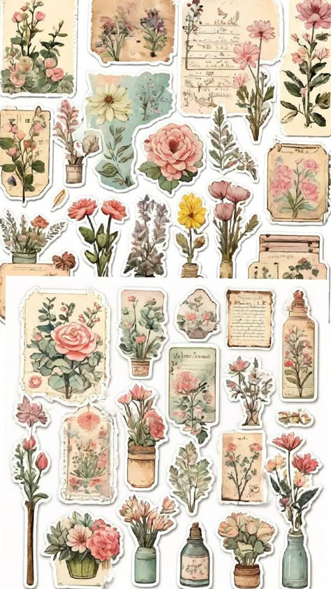 Vintage Aesthetic Stickers Printables, Vintage Aesthetic Stickers, Diy Journaling, Vintage Paper Printable, Vintage Scrapbook Paper, Scrapbook Vintage, Printable Sticker Sheets, Printable Vintage Art, Sticker Design Inspiration