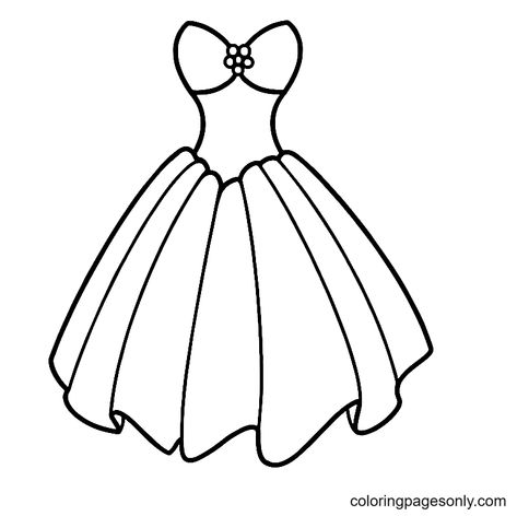 Dress Coloring Pages, Draw Dress, Fashion Coloring Pages, Free Wedding Dress, Creative Craft Ideas, Free Draw, Easy Flower Drawings, Doll Drawing